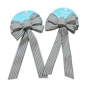 NWT Martha Stewart Two Pack Large Black & White Stripe Decorative Bows